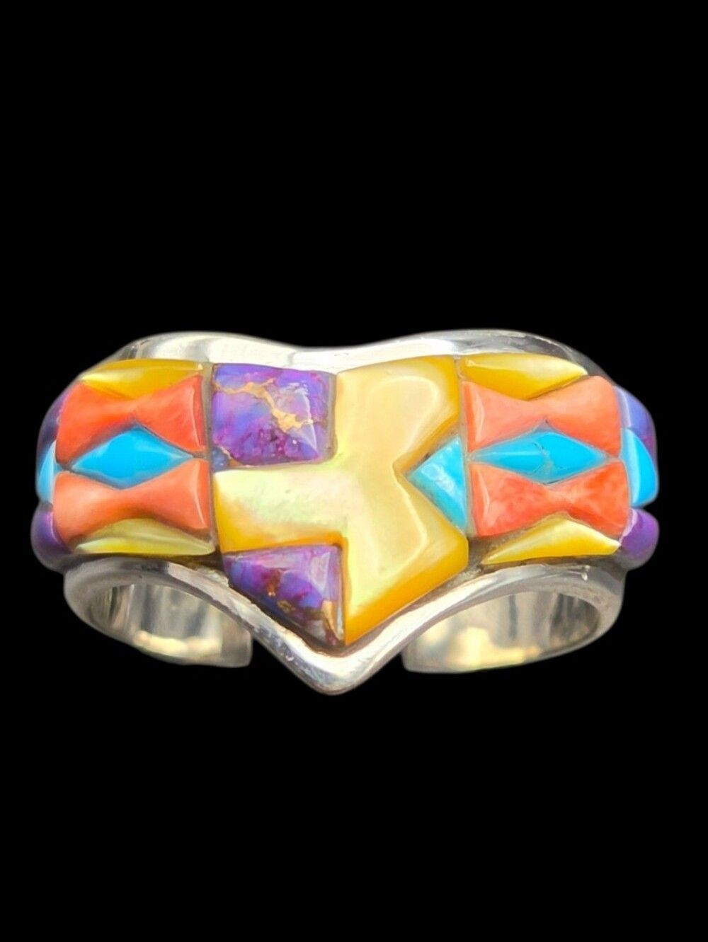 Sterling Silver Chevron Inlay Ring, Turquoise Spiny Oyster Purple 9